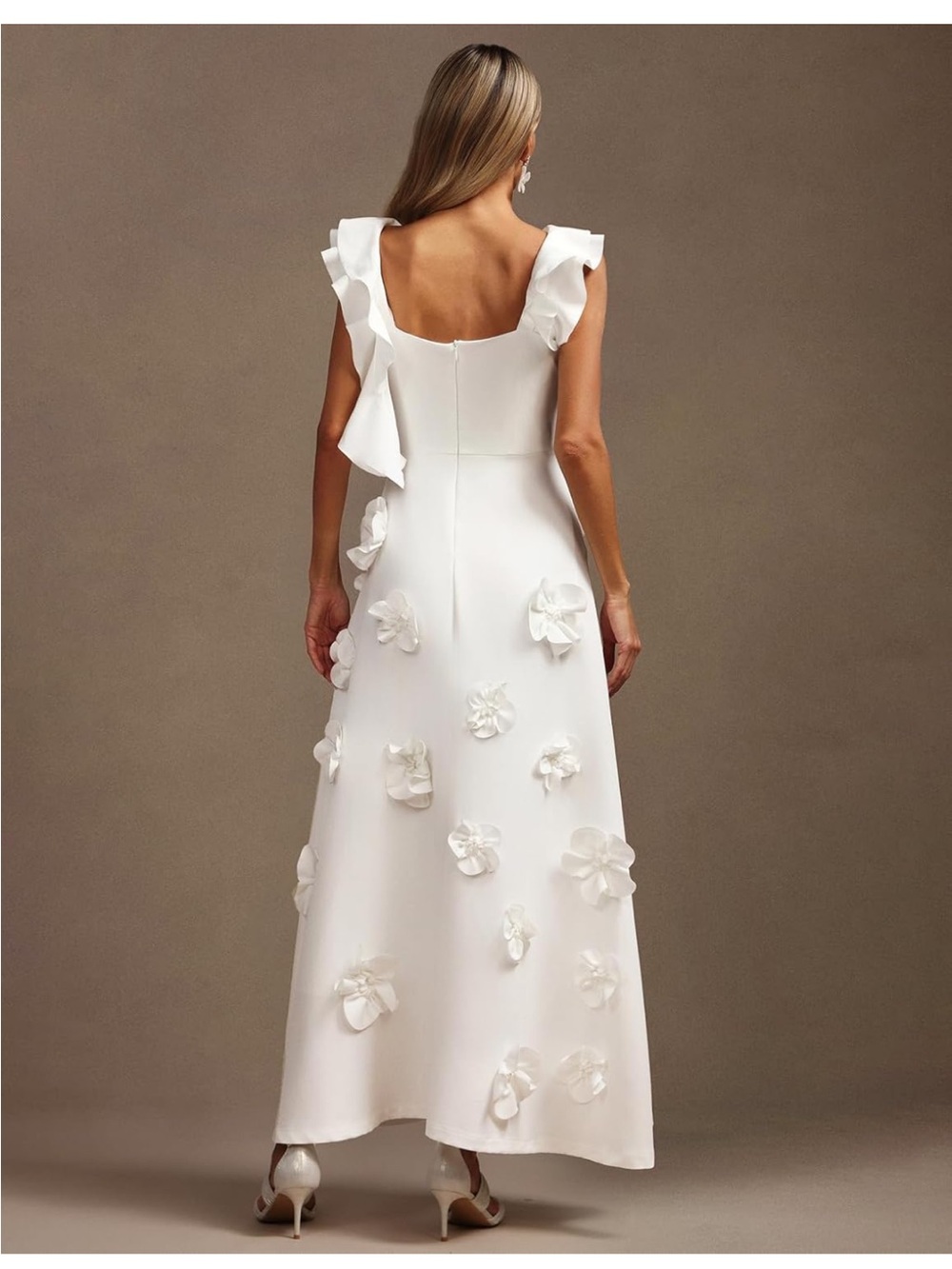 NWT Ansel White 3D Flower Ruffle Strap Dress Boutique Size Medium - Picture 3 of 8